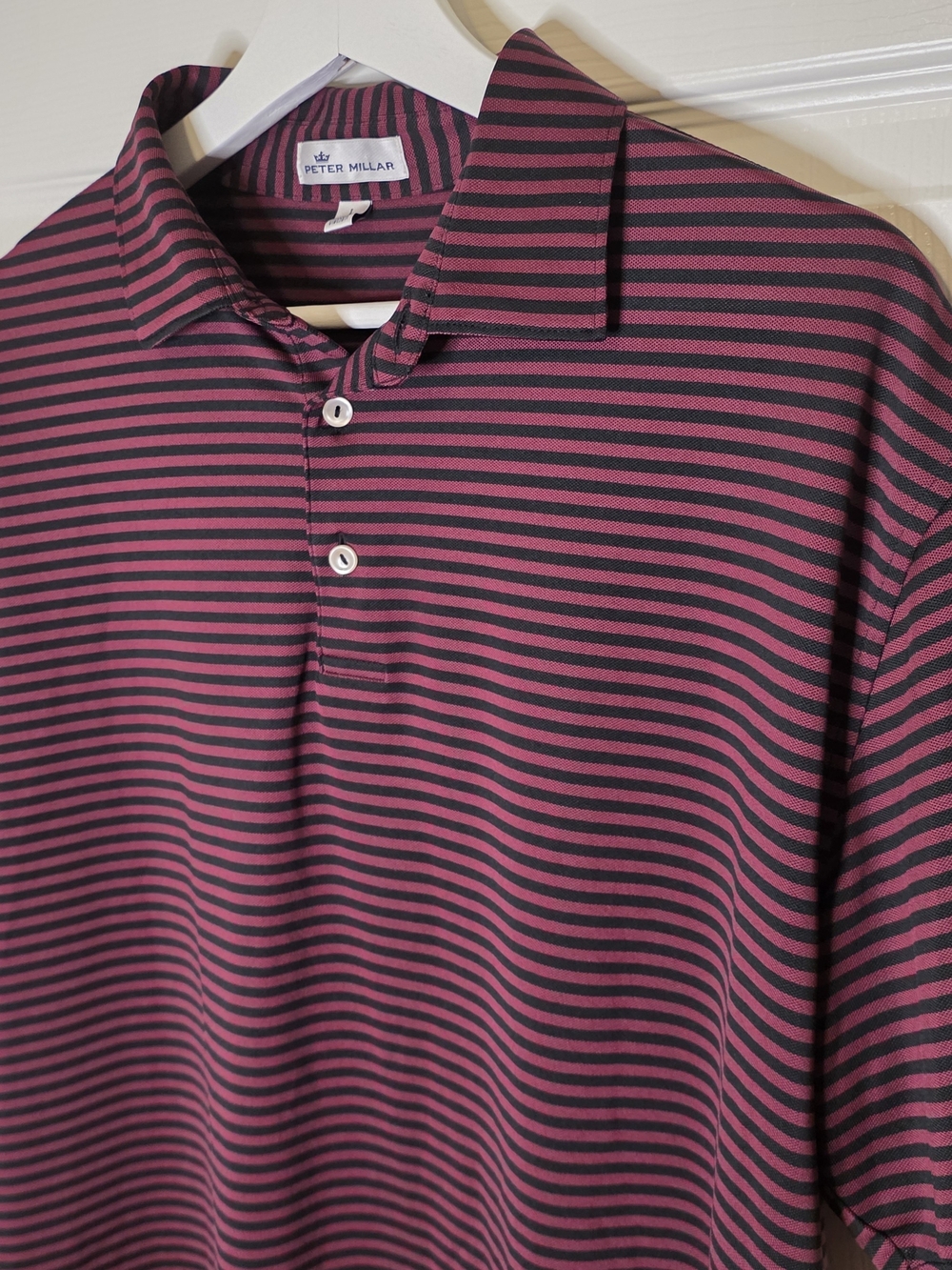 Peter Millar Maroon and Black Striped Performance Polo Large